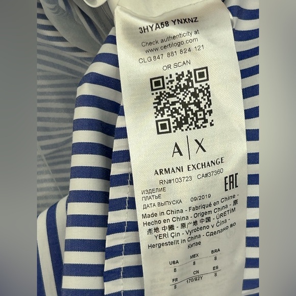 Armani Exchange Striped Pleated Midi Dress Women's 8- Nautical Beach Vacation - Picture 6 of 14